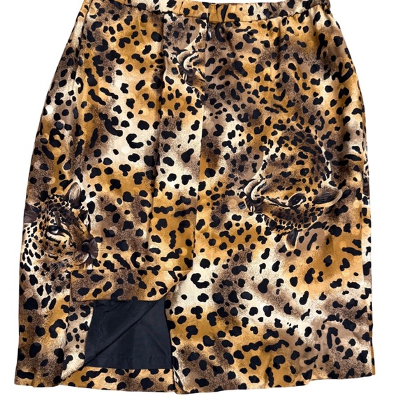 VTG Scaasi 100% Silk Cheetah Print Pencil Skirt 10P Mob Wife Indie Sleaze Luxury - Picture 5 of 6